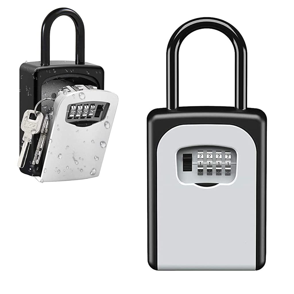 HASTHIP Metal Key Safe Combination Storage Box Wall Mounted, Waterproof Lock Box for House Key, 5 Key Capacity, Weatherproof Resettable Code House Key Safe Lock Box for Indoor, Outdoor (Black) HASTHIP Metal Key Safe Combination Storage Box Wall Mounted, Waterproof Lock Box for House Key, 5 Key Capacity, Weatherproof Resettable Code House Key Safe Lock Box for Indoor, Outdoor (Black)